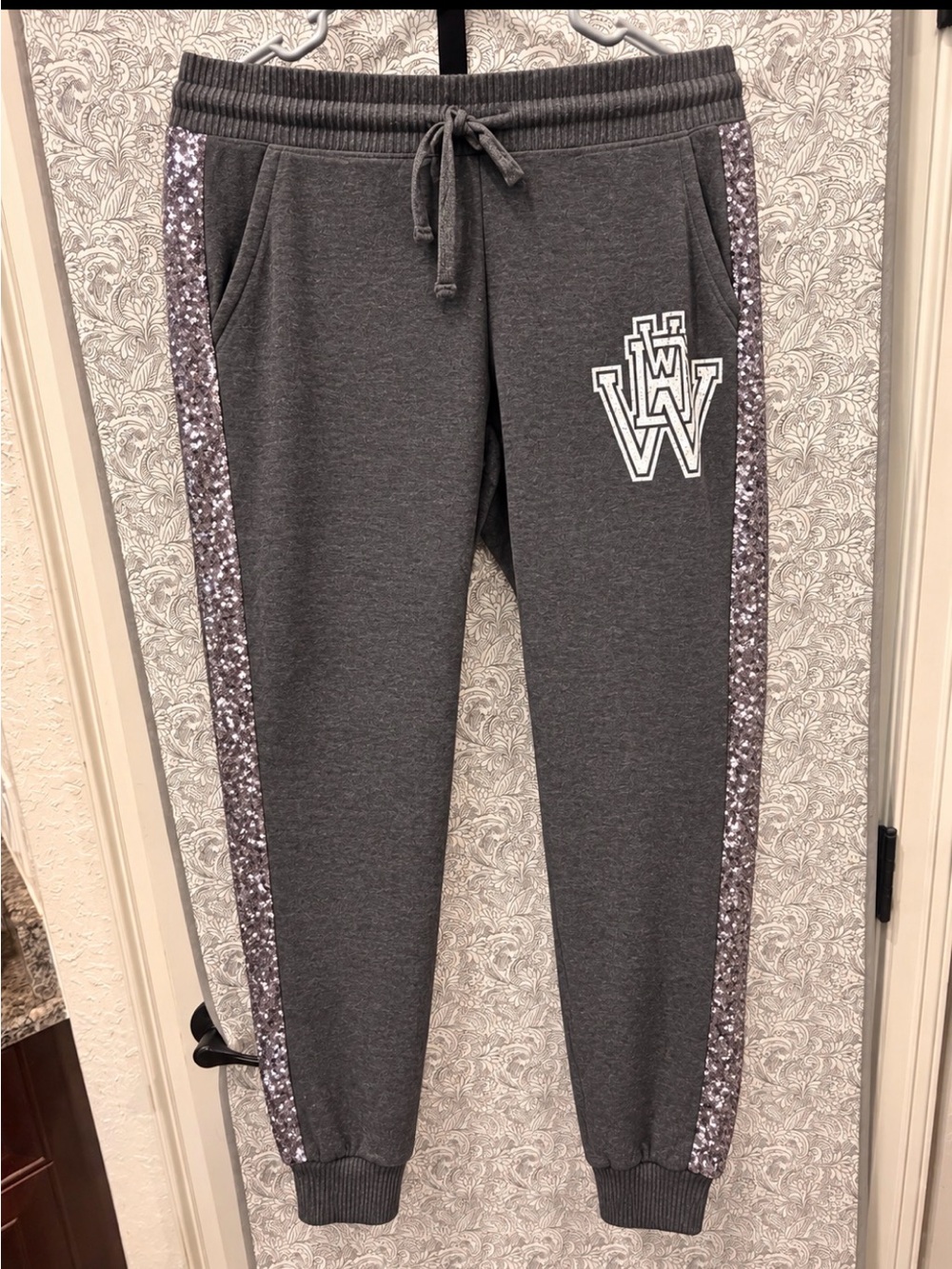 Disney Charcoal Gray Joggers with Sequin Side Stripes